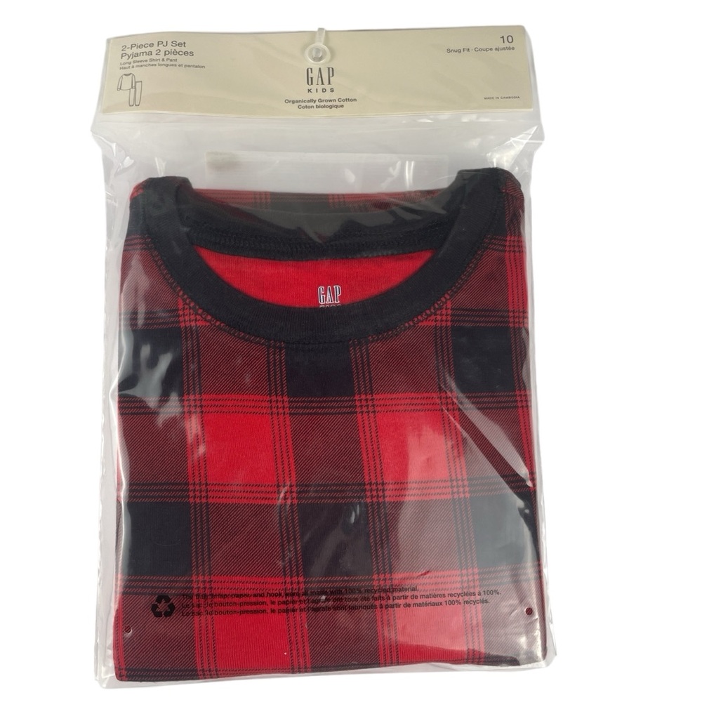 Gap Kids Buffalo Red Black Plaid 2 Piece Organic Cotton Pajama Set Size 10 NWT